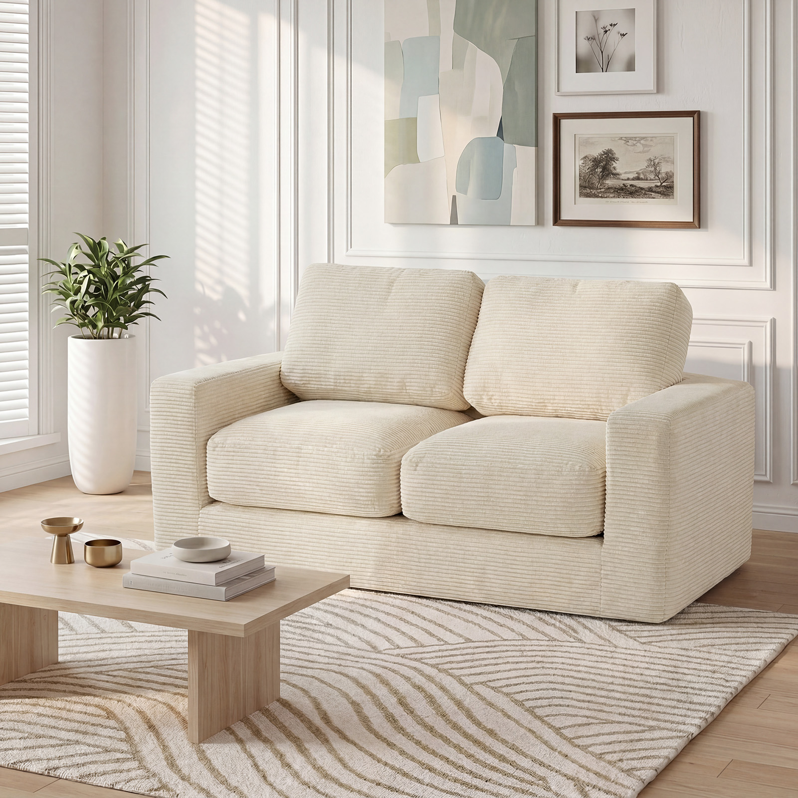 2-Seater Floor Couch, Loveseat Foam Sofa w/Removable Corduroy Cover,No Assembly - Produktbild 4