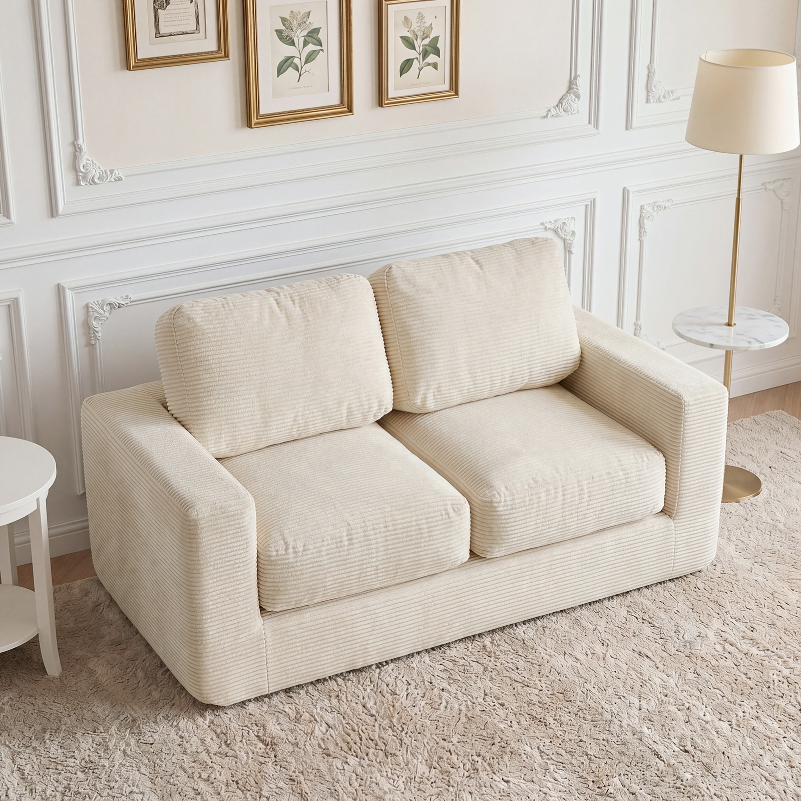2-Seater Floor Couch, Loveseat Foam Sofa w/Removable Corduroy Cover,No Assembly - Produktbild 2